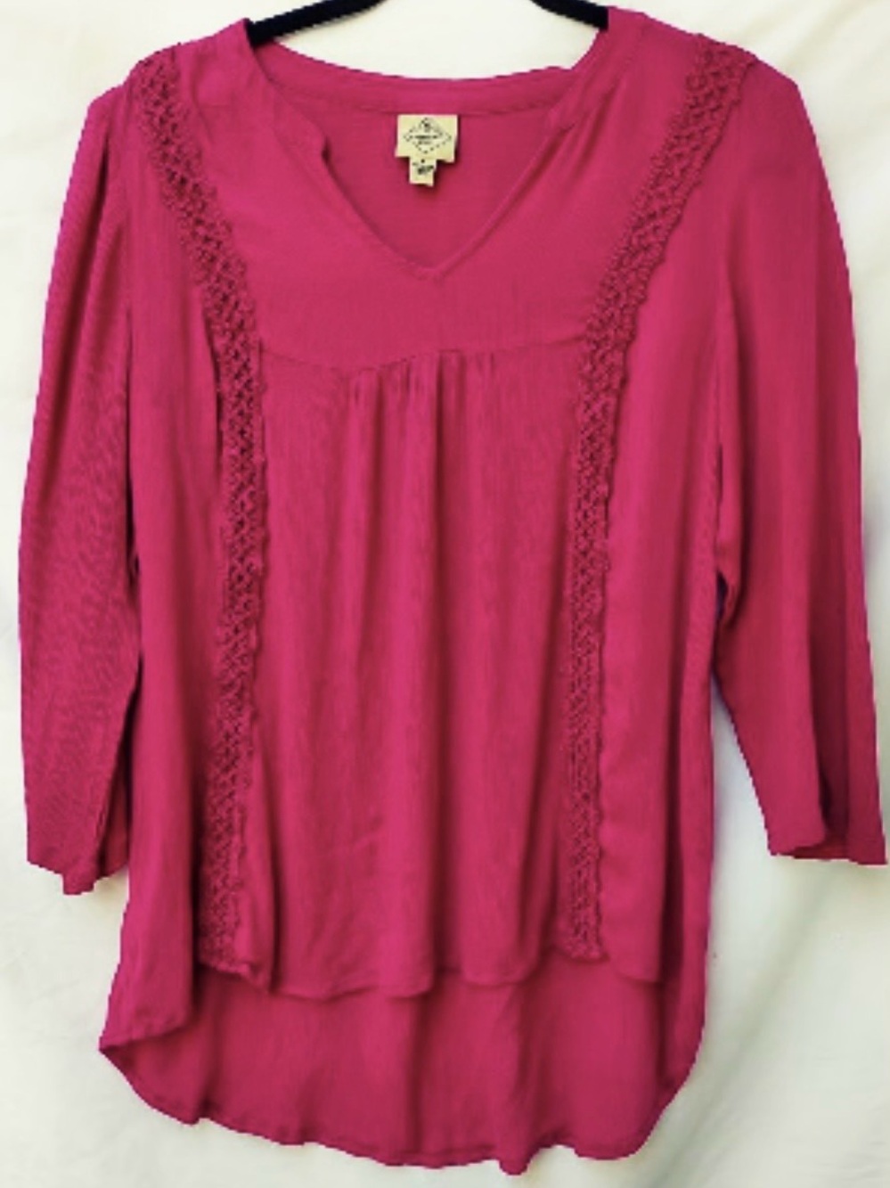 St. John's Bay Women's Fuchsia Crochet-Trim V-Neck Tunic